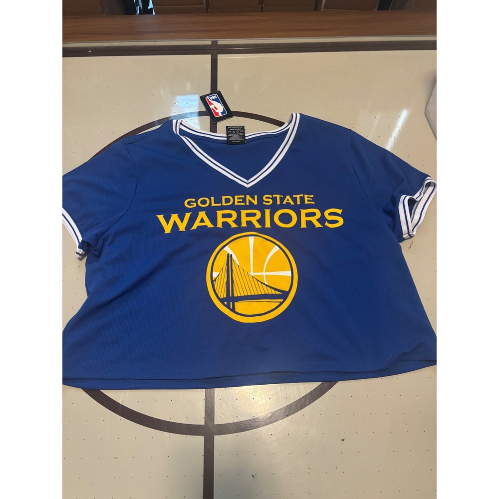 1058 NBA Golden State Warriors Women 1X Royal Blue Cropped V-Neck Jersey NWT - Picture 2 of 5